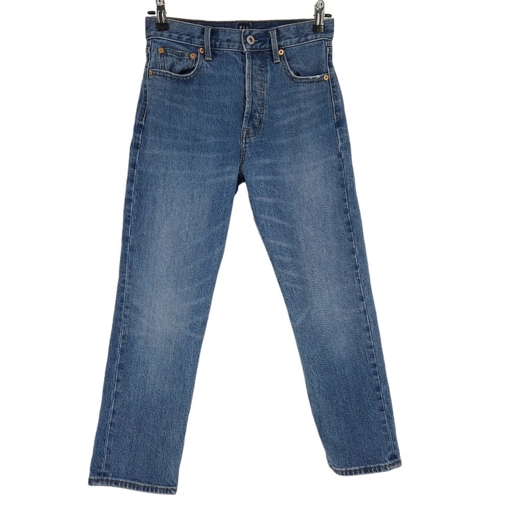 GAP Straight Crop Jeans Button Fly High Rise Dark Wash Denim